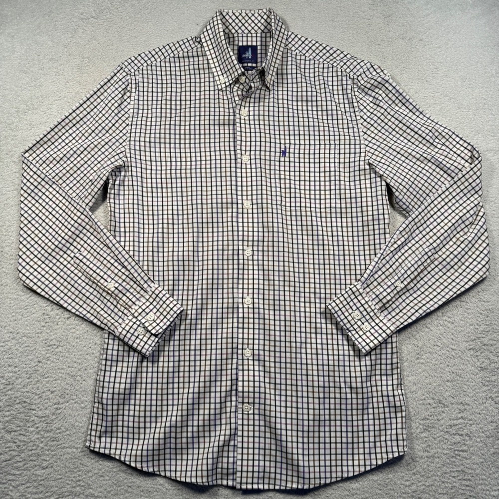johnnie-O Button Down Shirt Mens Small White Purple Check Performance Stretch